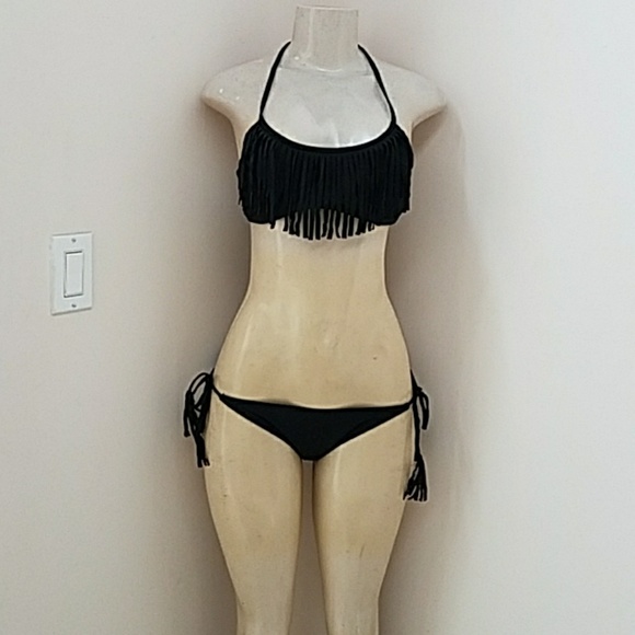 Xhilaration Other - 2pc swimsuit fringe bikini black sz small!.